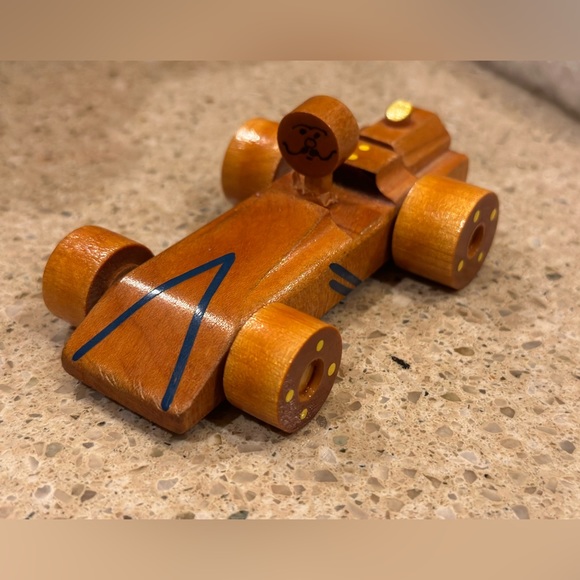 TUFFER USA Wooden Handmade Race Car W Yellow And Blue Detailing - Picture 1 of 16